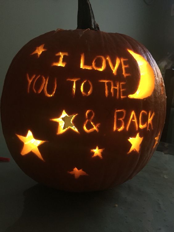 Love this carved pumpkin with I Love You to the Moon & Back carved in it!