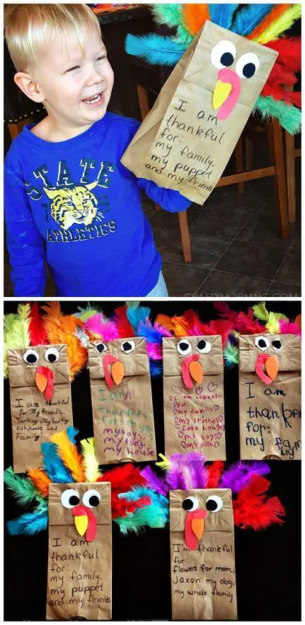 Thanksgiving Crafts for Preschool - Pre-K Kids to Make - What I am Thankful for Thanksgiving preschool craft ideas (paper bag turkey)