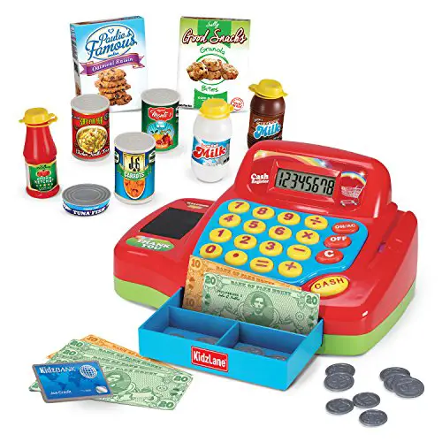 Kidzlane Interactive Electronic Cash Register Toy for Kids - 20+ Realistic Pieces Pretend Playset