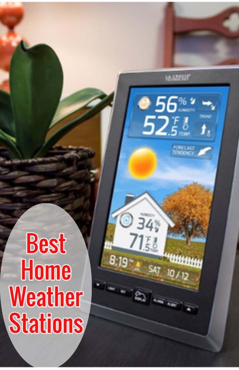 This is a great wireless home weather station.  Indoor/outdoor thermometer, weather alerts and weather forecast.  Every home should have one of these for bad weather alerts.