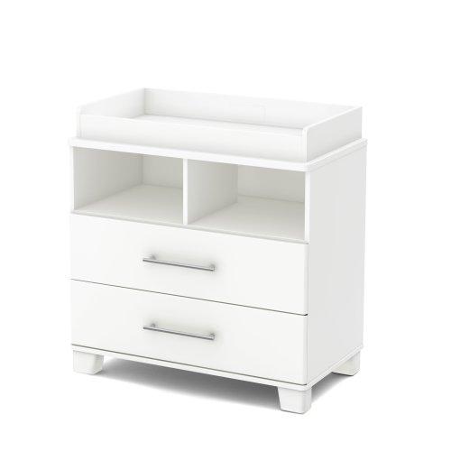 White baby changing table with drawers and room for baskets