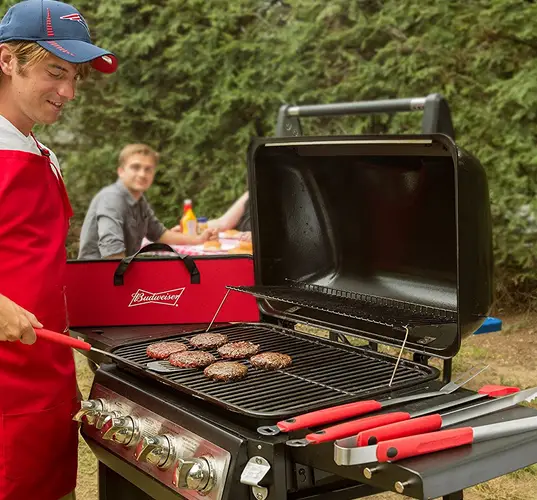 Best BBQ grill tools - my husbands LOVES this Budweiser grilling tool set we bought him!