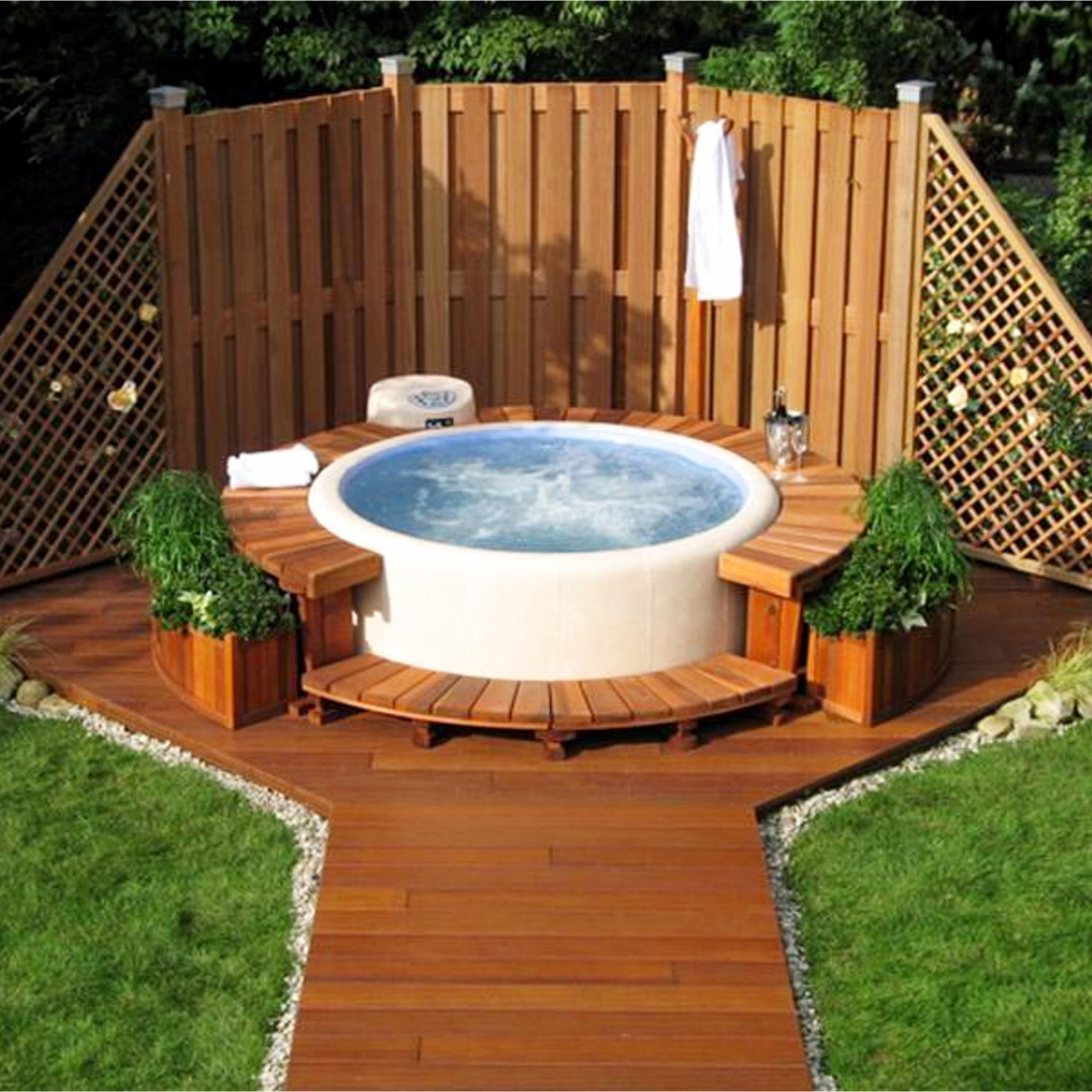 above ground hot tub ideas for your backyard this design idea works great for a "Lazy Spa" inflatable portable hot tub
