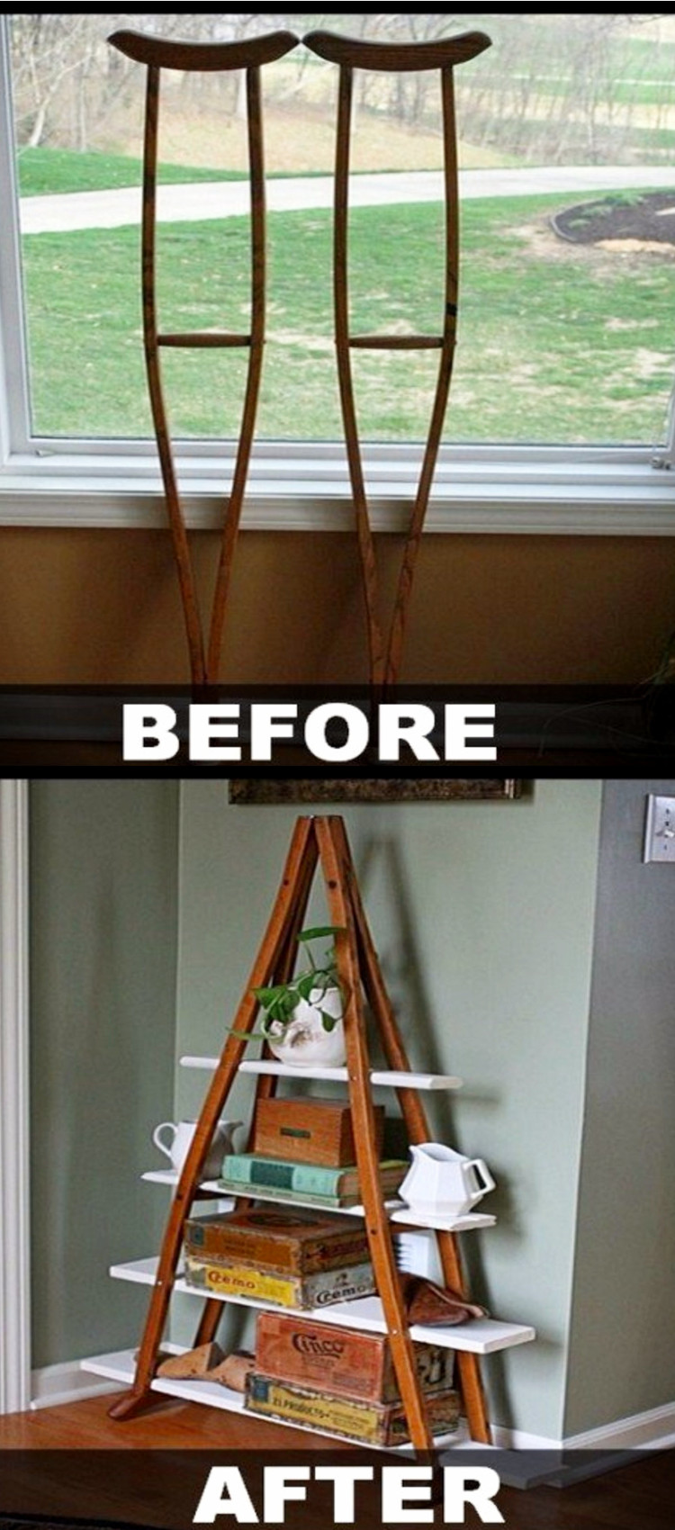 Upcycled Home Decor Ideas - Turn Old Crutches Into Shelves