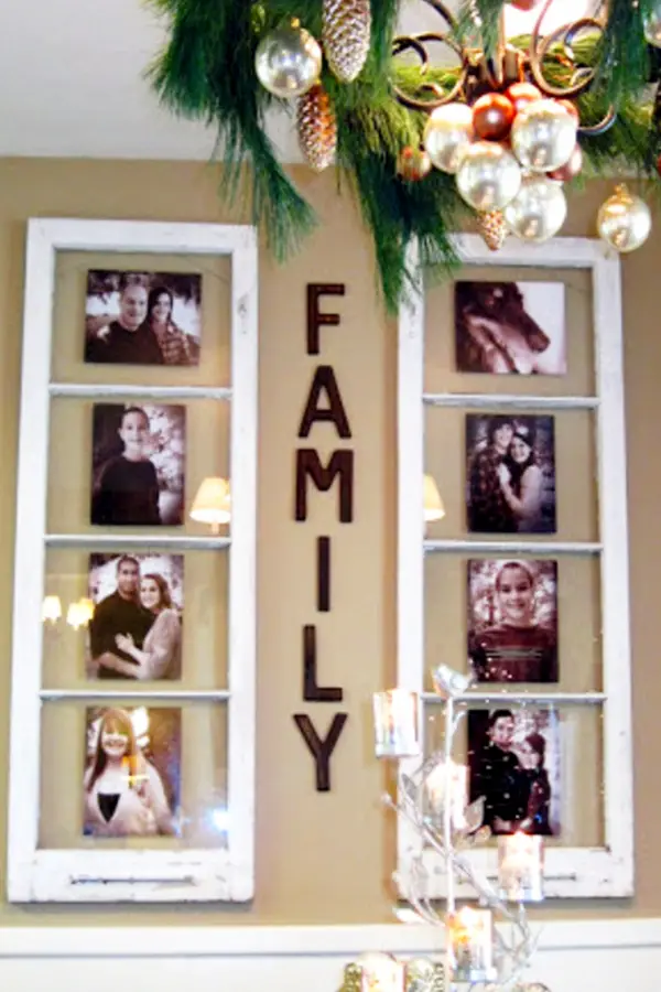 Old window crafts and decor ideas to make or sell - Clever DIY upcycle idea: Turn old windows into a wall decor picture frames.