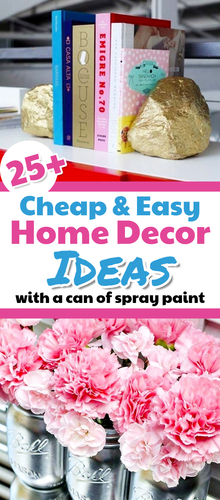 Cheap Home Decorating Ideas - with a simple can of spray paint.  Decorating on a budget, decorating hacks, decorating on a dime, DIY home decor on a budget, easy home decor, budget apartment decorating and low cost home decor