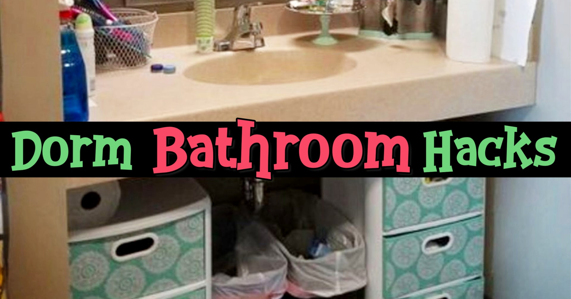 Small bathroom ideas - dorm bathroom storage and organization ideas for college community bathrooms, first apartment, shared bathrooms, suitemate bathrooms with roommates and more dorm bathroom hacks, inspo and organizing ideas