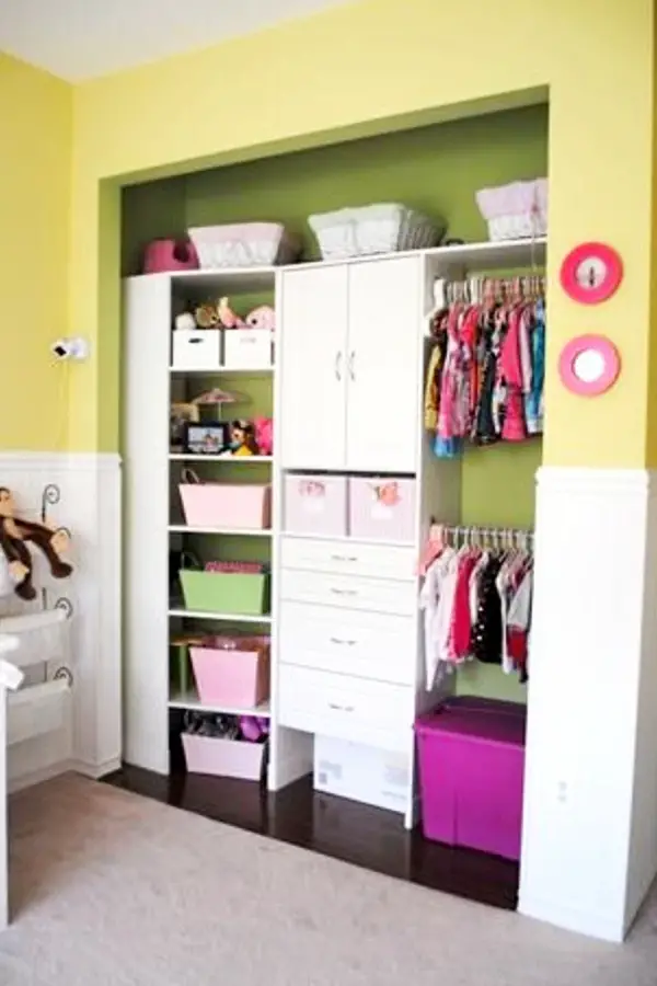 Nursery Closet Hack - take the doors off a small nursery closet to get more room and be better able to organize baby