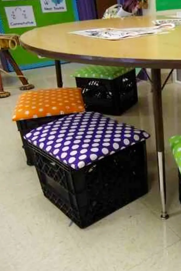 DIY milk crate seats and stools for the classroom or home