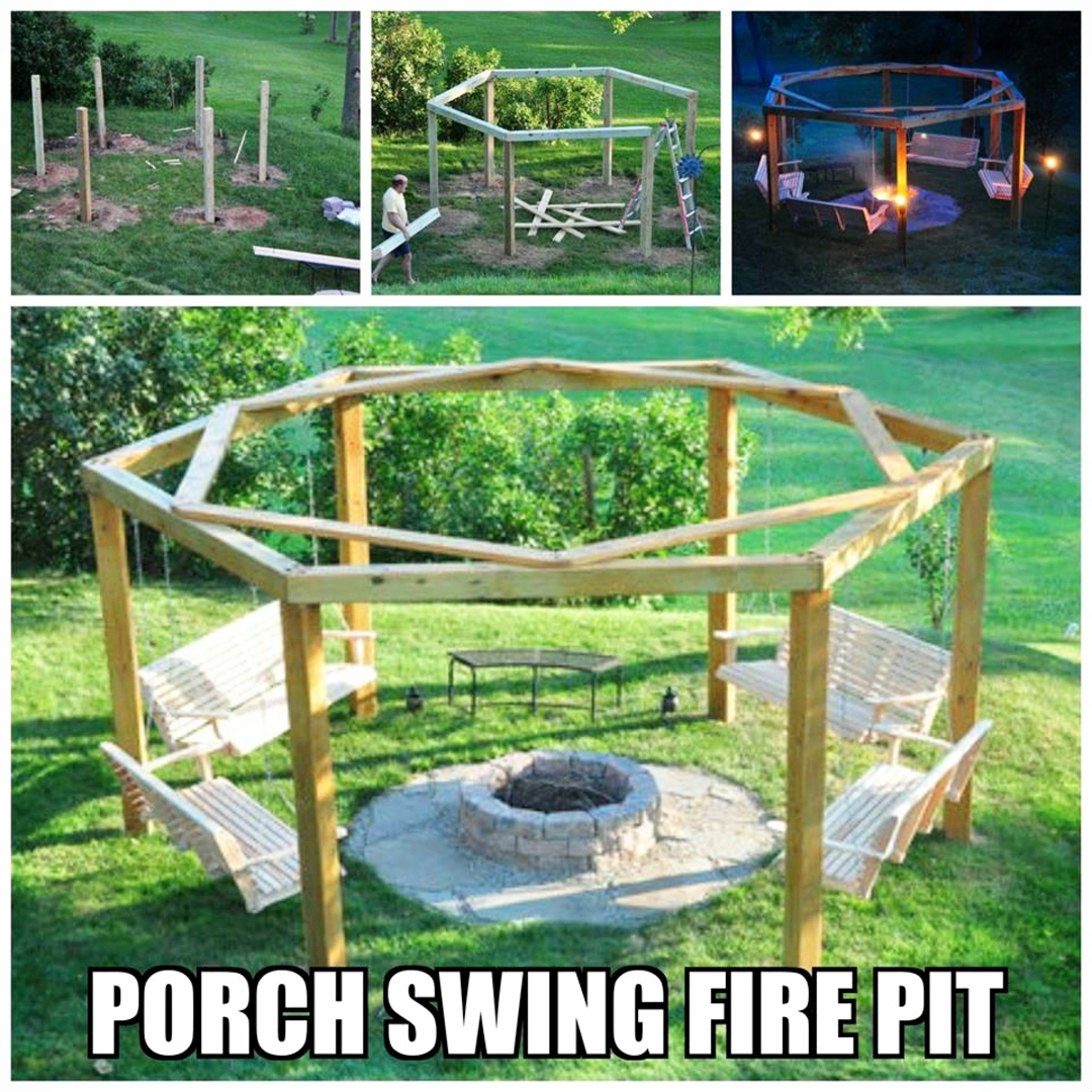 backyard fire pit ideas for the house - porch swing fire pits