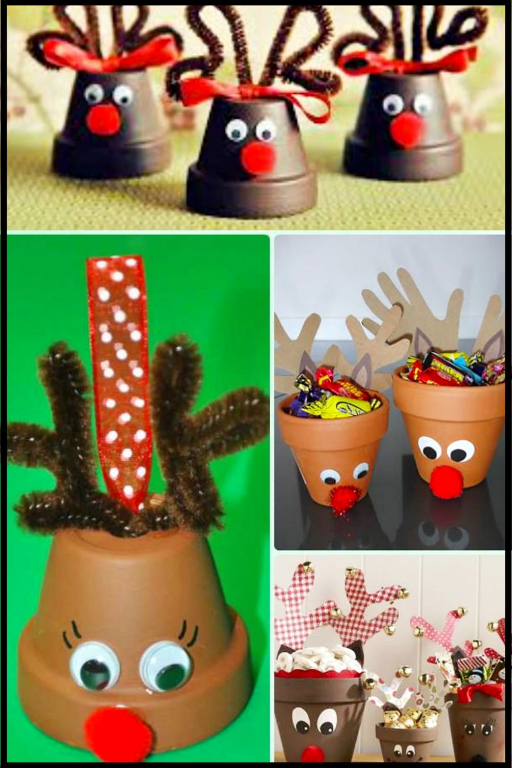 DIY Christmas decor and craft project ideas - clay pots decorated for Christmas