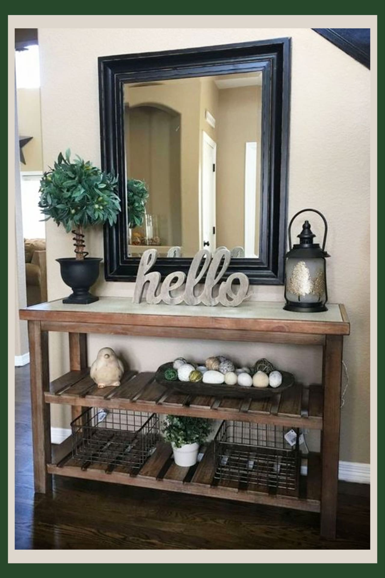 Foyer Decorating ideas - Small Farmhouse foyer entryway hall with rustic farmhouse table - - Small Foyer Wall Ideas - small foyer wall decorating ideas for very small entryways (like small apartment foyers) - see lots more small foyer ideas on a budget