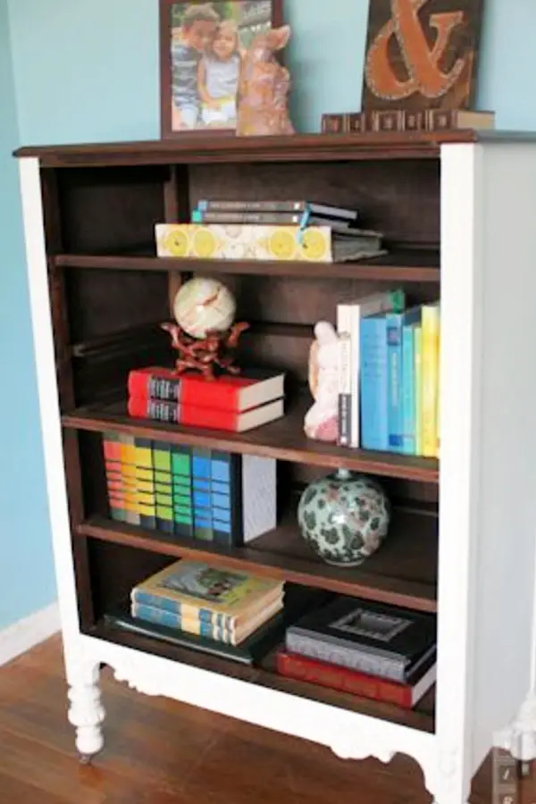 Repurposed Dresser - How to repurpose a dresser without drawers - DIY bookshelf from old dresser without drawers