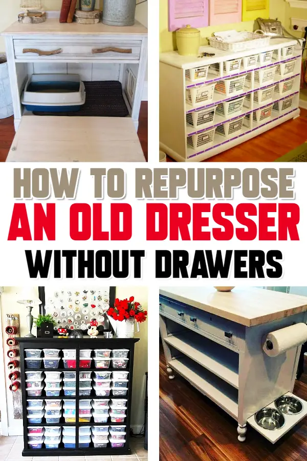 Repurposed dresser ideas - How to repurpose a dresser without drawers - Repurposed Old Dresser Ideas – How about some clever old dresser makeover ideas? Clever and CHEAP things to make from an old dresser without drawers or missing drawers – these ideas are SO creative!