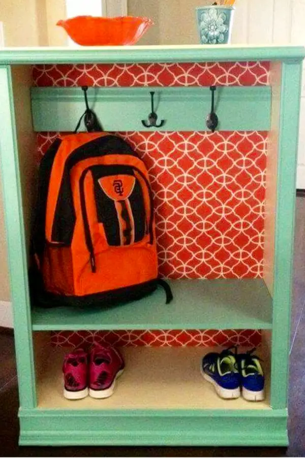 Repurposed old dresser ideas - how to repurpose a dresser without drawers - diy storage cabinet made from an old dresser for kids backpacks and more