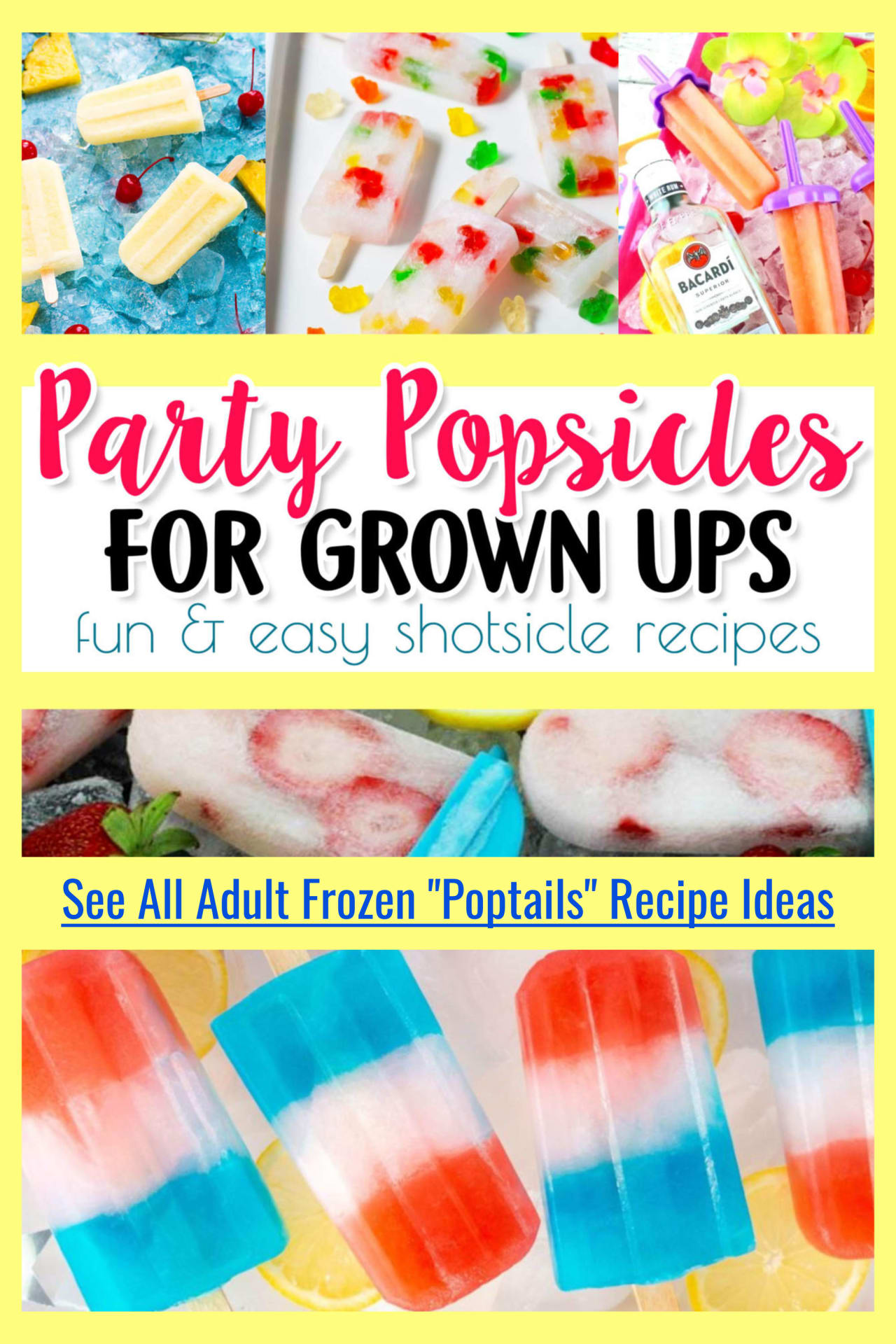 BETTER than frozen alcoholic dessert DRINKS - these frozen alcoholic POPSICLES are fun AND easy!  Also called Poptails or Shotsicles - here's how to make them and lots of easy Poptails recipes (perfect for a crowd!)