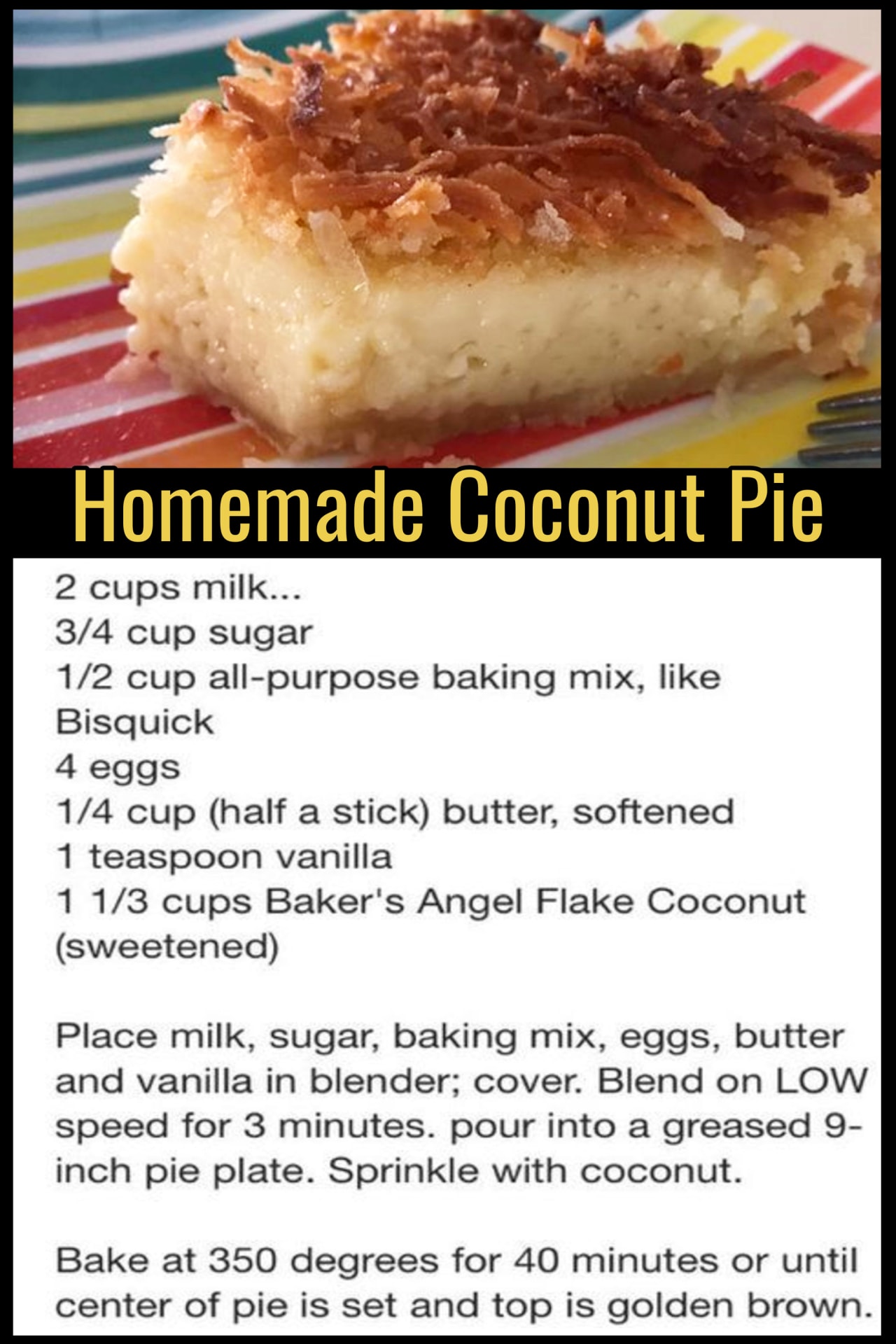 Homemade Potluck and Family Reunion Dessert Ideas That Will Even Please Your Church Crowd - Grandmas recipes - homemade coconut pie recipe