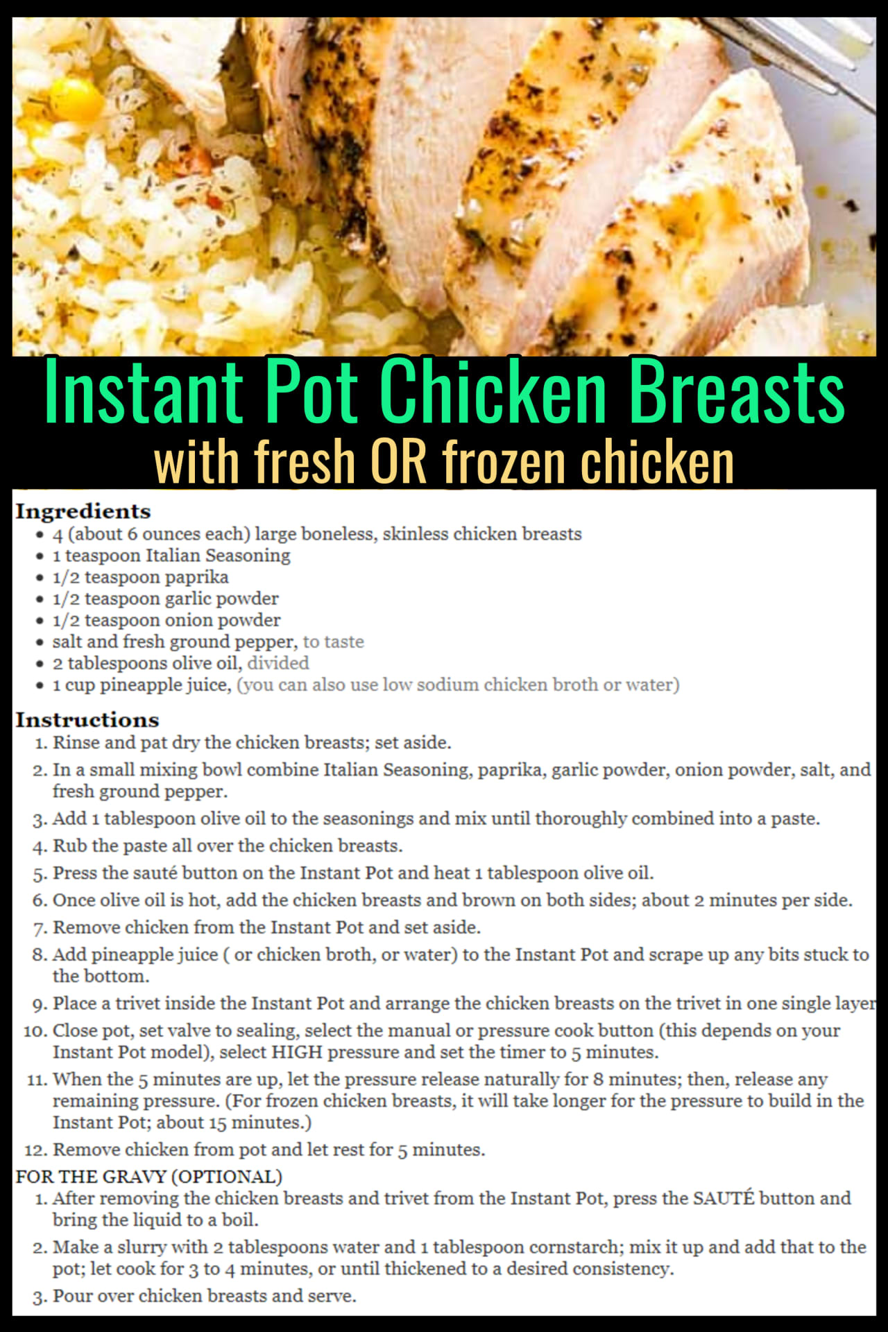 Instant Pot Chicken Recipes For Easy Weeknight Dinners - simple instant pot chicken recipe with FROZEN chicken breasts or fresh - super simple instant pot recipes for beginners and easy meals
