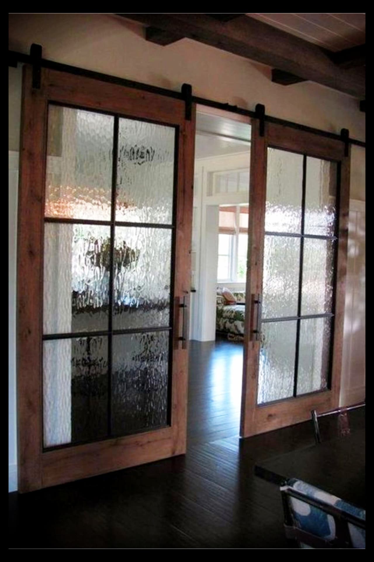 sliding barn door ideas - sliding barn doors in the house - DIY interior sliding barn doors and double sliding barn doors pictures in houses.  Elegant, rustic and farmhouse style double barn doors for bathrooms, bedrooms, kitchens, living rooms, master bath, basements, closets, mud rooms, pantries and other small spaces.  Sliding barn doors DIY how to build barn doors projects and sliding barn doors for sale - also sliding barn door installation tips