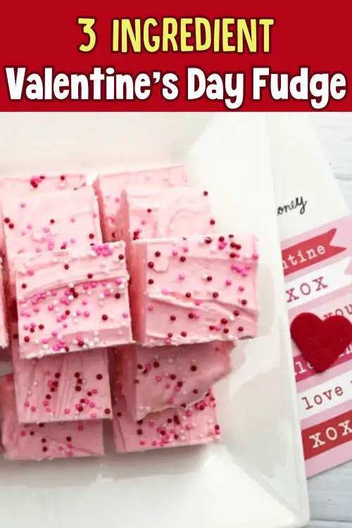 Valentine Candy Recipes - Homemade Valentines Day Fudge - Only 3 Ingredients!  Easy Valentine Candy Recipes with few ingredients and more homemade Valentine candy recipes for Valentine candy gifts.  This fudge candy recipe is SUPER SIMPLE to make and is insanely delicious!