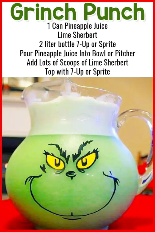 Grinch Punch and Spiked Grinch Punch Recipes - 3 Ingredient Grinch Punch. Both Grinch punch non-alcoholic and tipsy Grinch punch with alcohol (just add a cup of Vodka for spiked Grinch Punch). Here's how to make tipsy Grinch punch with alcohol and Grinch Punch NON-alcoholic for a fun and easy Christmas punch recipe for a crowd. Love fun Christmas drinks and cocktails!