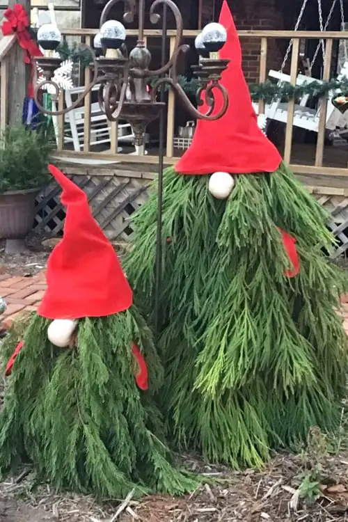 Christmas Garden Gnome Trees DIY Instructions Step by Step (hint: use a tomato cage!)