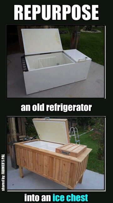 Upcycle DIY idea: turn old refrigerator into an outdoor cooler. Great for around the pool.