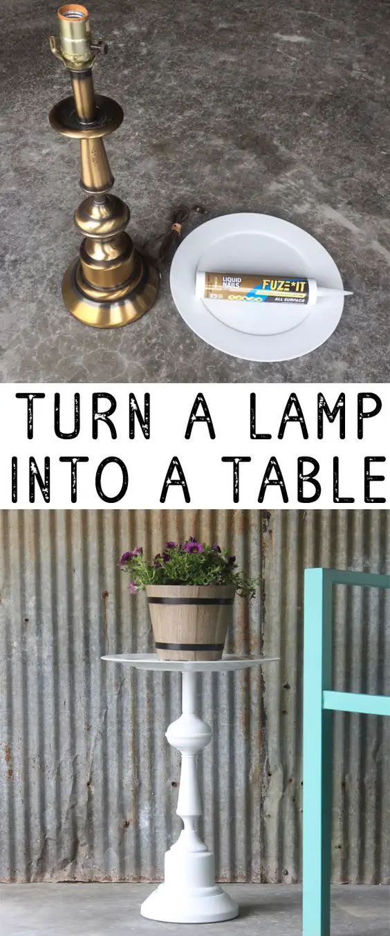 cheap and easy home decorating ideas on a budget - Upcycle and repurpose an old lamp into a cute patio table