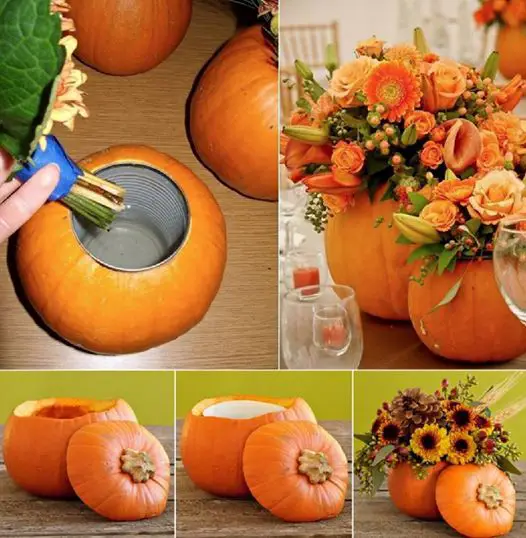 DIY pumpkin flower planter idea - great idea for FALL