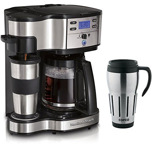Two Way Brewer Single Serve and 12 cup Coffee Maker w/ Thermal Travel Mug Bundle
