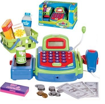 Pretend Play Electronic Cash Register Toy Realistic Actions & Sounds Green