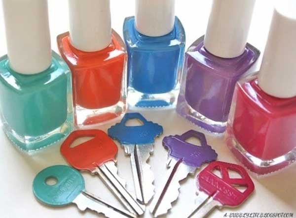 Cheap and easy and USEFUL DIY project - color code your keys with nail polish.  BRILLIANT idea!