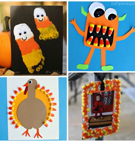 Fall Crafts For Kids of All Ages - Fun and Easy Fall Crafts and Craft Projects for Kids to Make - Lots of fun and easy candy corn fall craft ideas for your kids to make! 