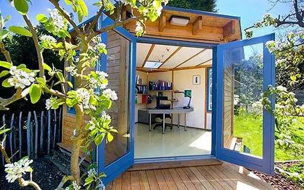Backyard shedquarters - LOVE the idea of a shedqaurter office in my backyard!  Lots more shedquarters pictures on this page.
