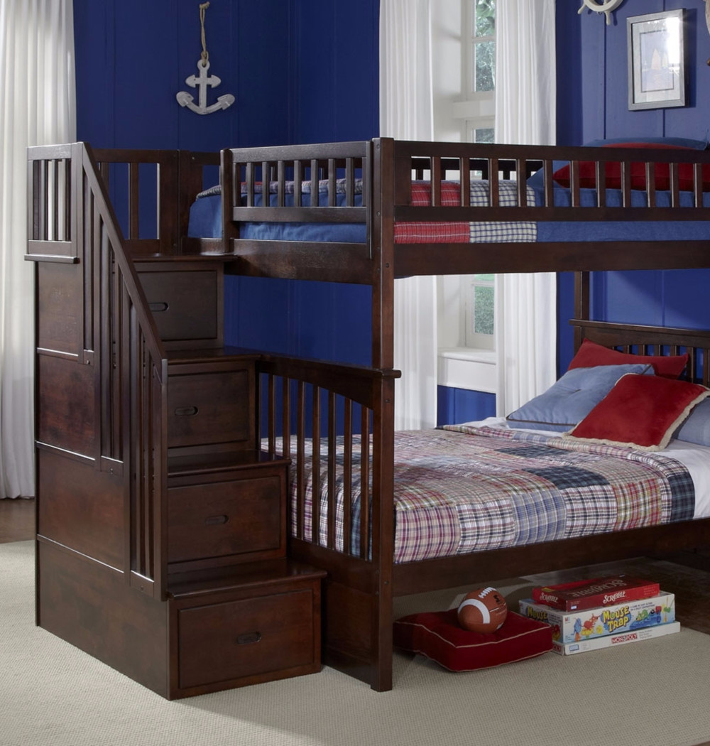 full over full bunk beds for boys room - boy room ideas - bunk bed ideas - bunk beds with stairs - bunk beds with storage