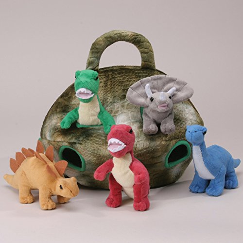 Five (5) Stuffed Animal Dinosaurs in Carrying Case