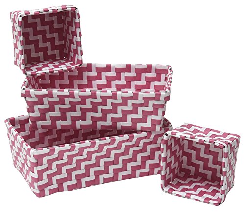 Shelf Baskets Storage Zebra Set of 4 (Fuchsia/White)