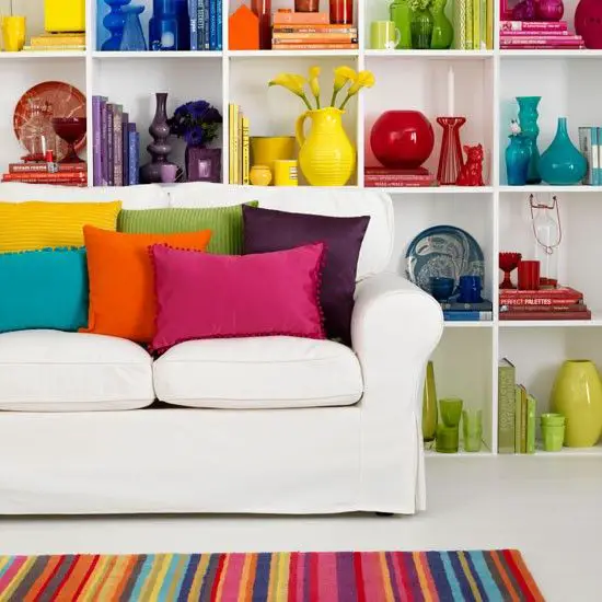 Stunning use of color in the bright and cheerful living room.  LOVE the vivid colors!