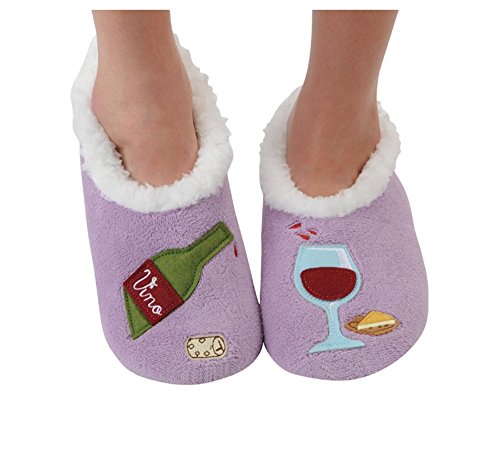 7. Snoozies Womens Classic Splitz Applique Slipper Socks - Wine O