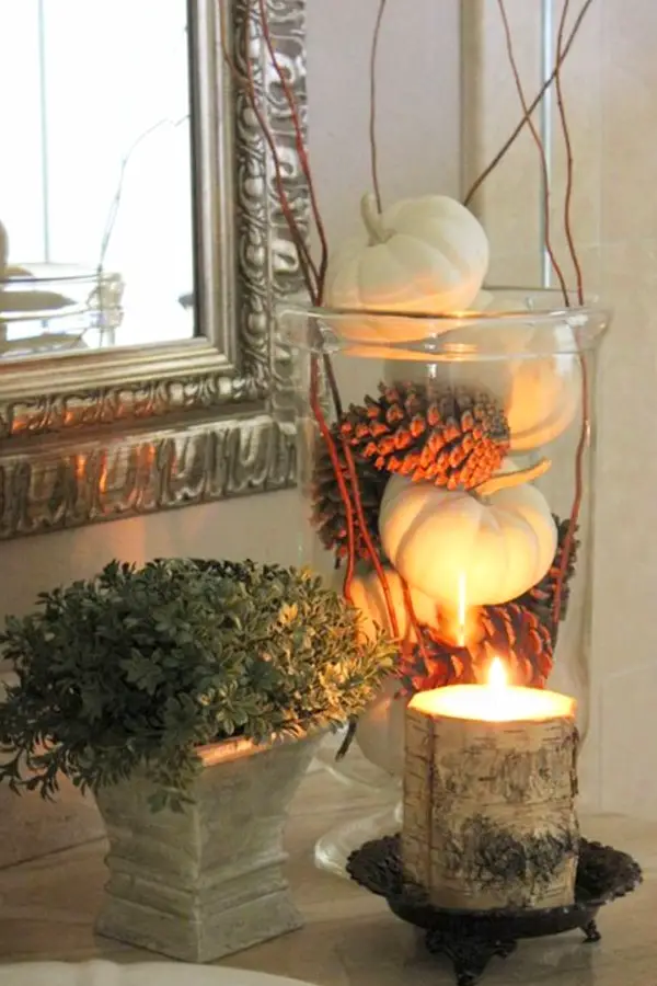 Fall bathroom decor ideas - DIY Autumn and Fall bathroom decorating ideas on a budget (even Dollar Tree ideas for decorating your bathroom) - fall shower curtains, color palettes and more for your powder room, half bath, guest bathroom or ANY bathroom