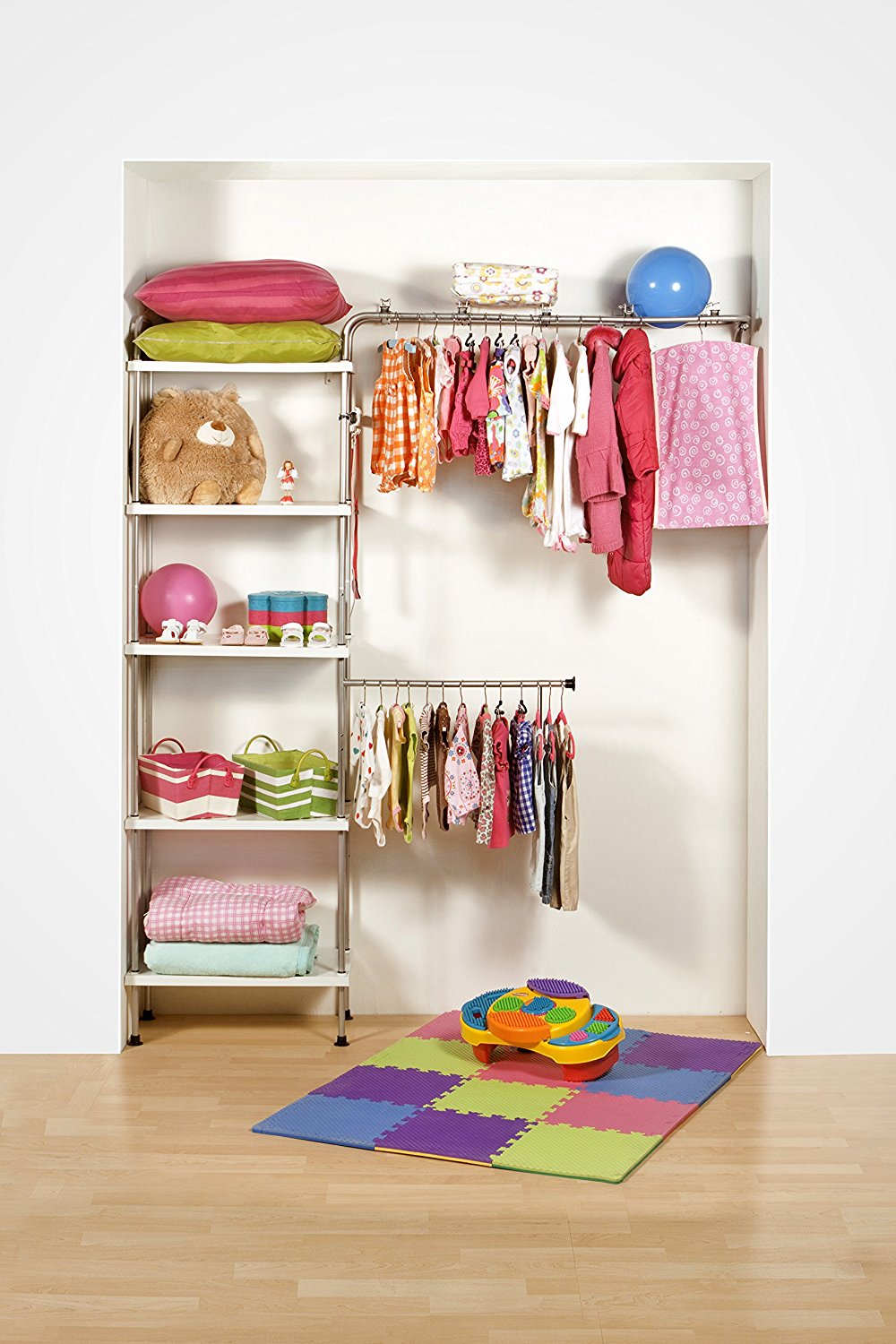 Easy and affordable nursery closet organization idea.
