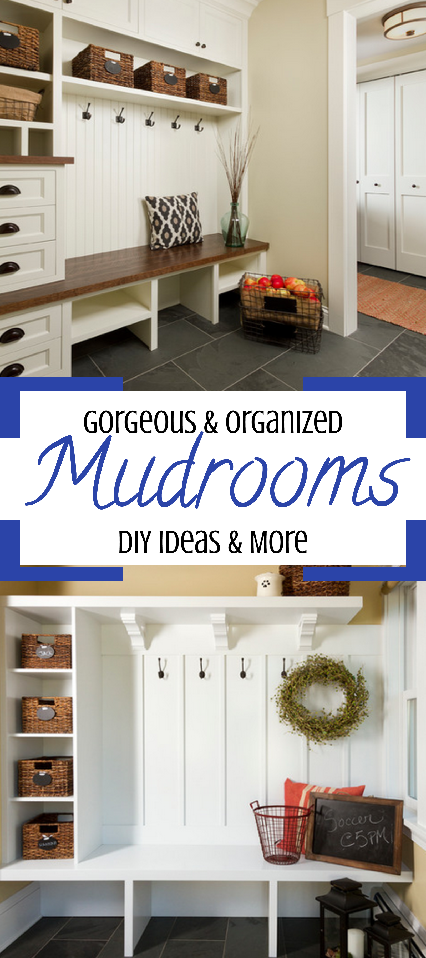 Rustic farmhouse DIY mudroom designs and mud rooms ideas we love… mudroom cubbies, cabinets, baskets, mudroom organization ideas and of course, mudroom benches, too. What great ideas for a mud room in your home.