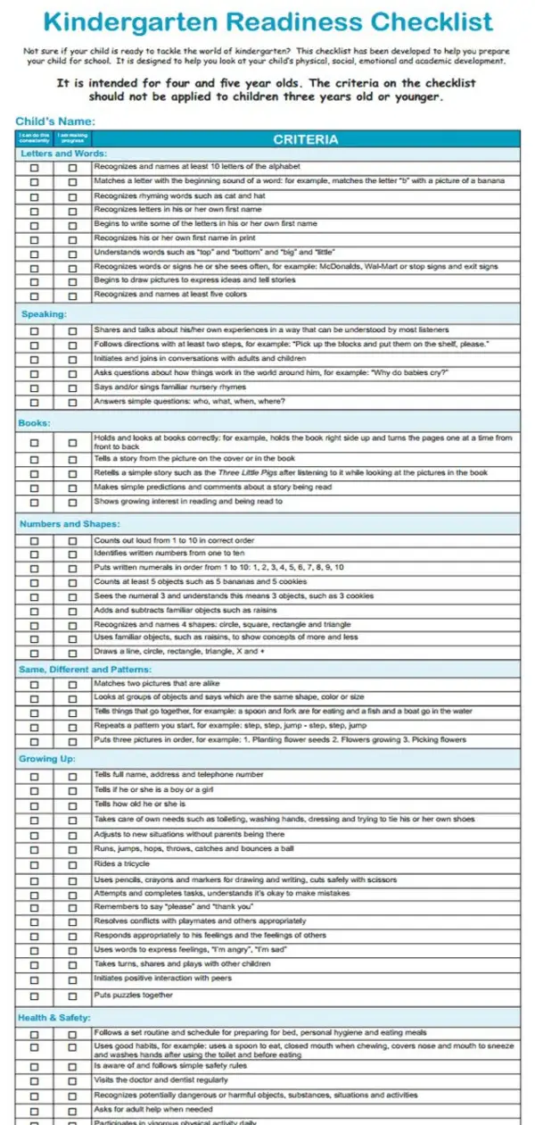 Kindergarten Readiness Checklist - this free resources was a HUGE help getting him ready for kindergarten.