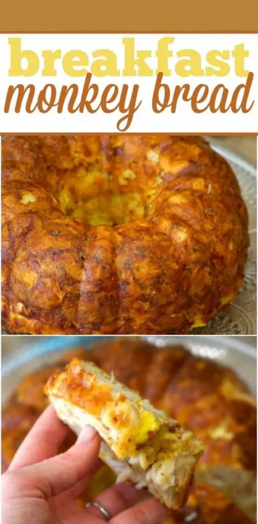 This breakfast bundt cake recipe has bacon, egg, and cheese and uses Pillsbury Grands biscuits as the bread part. EASY breakfast recipe for guests, brunch...makes a simple Christmas morning recipe idea too. We LOVE Monkey Bread in this house!