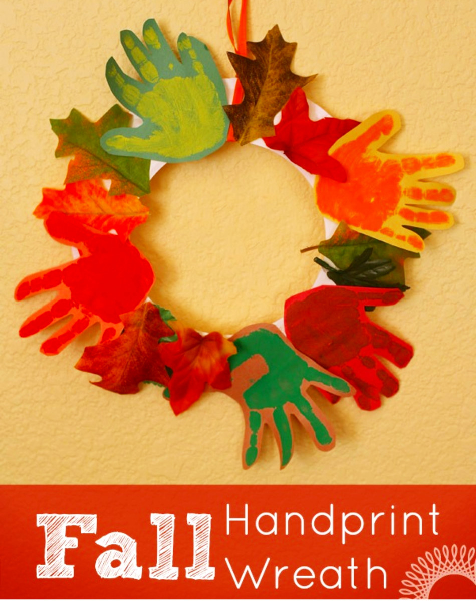 Fall Crafts For Kids of All Ages - Fun and Easy Fall Crafts and Craft Projects for Kids to Make - handprint Fall wreath - easy kids Fall craft project