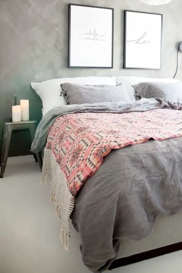 Gray bedroom idea - love the simple nightstand and bedding