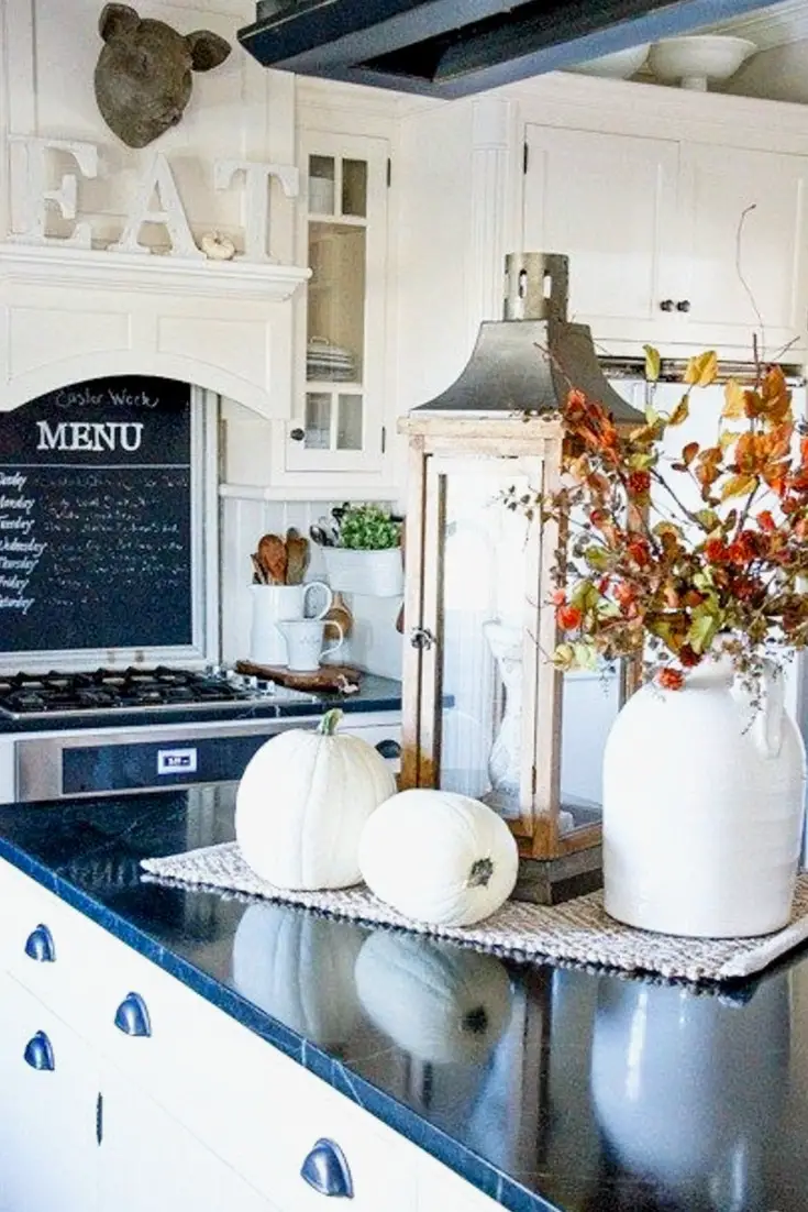 White Farmhouse Kitchens Decorated for Fall