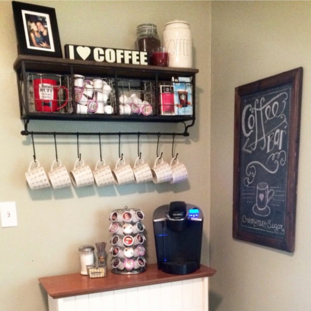 Home Coffee Bars and Coffee Stations Ideas • Coffee Bar Mug Rack • Coffee Bar Shelf With Hooks • Coffee Bar Ideas • Home Coffee Station Ideas • Coffee Station Kitchen DIY Ideas • Kitchen Coffee Bars • Coffee Corner - Coffee Nook Ideas • Home Coffee Bar Wall Shelf and Accessories