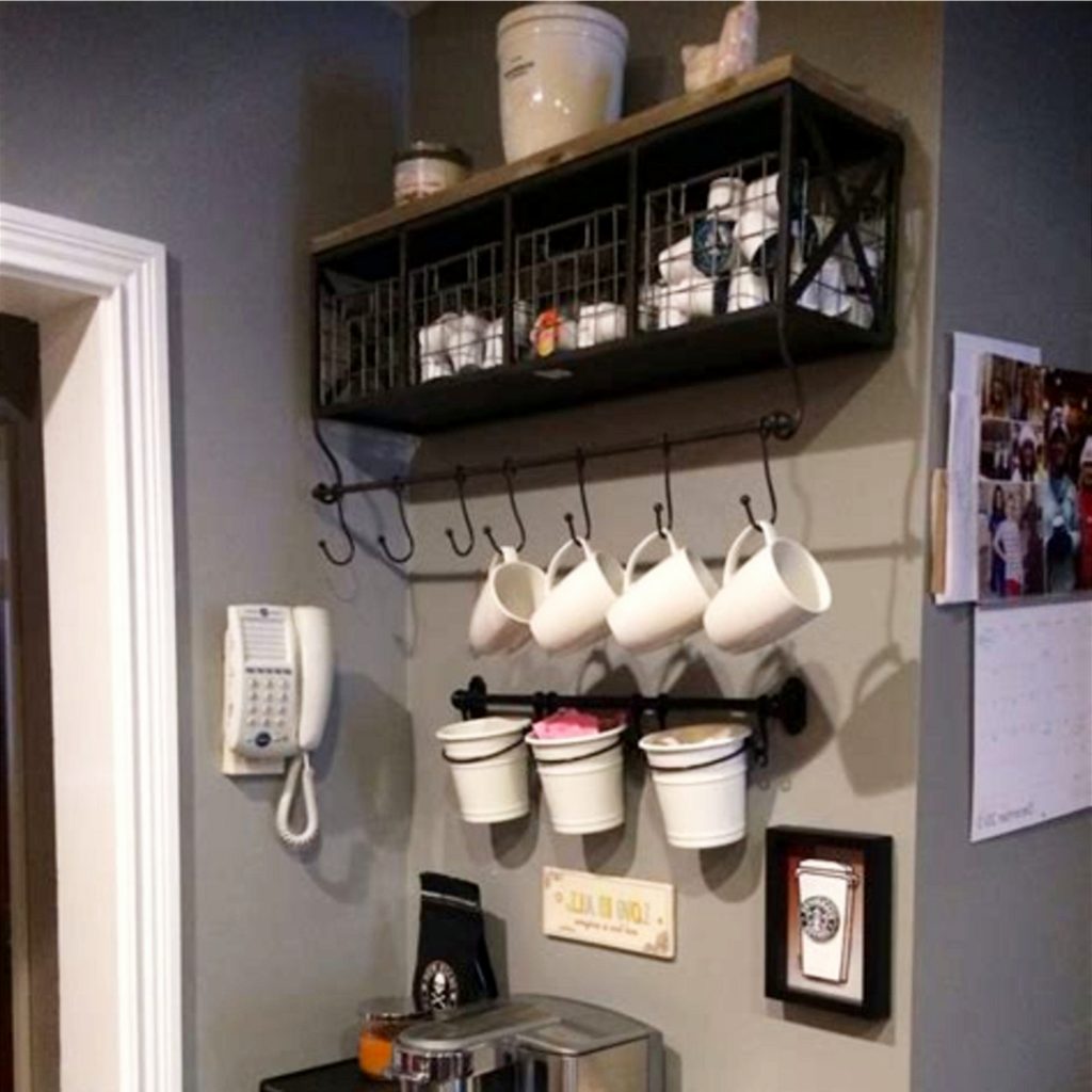 Home Coffee Bars and Coffee Stations Ideas • Coffee Bar Mug Rack • Coffee Bar Shelf With Hooks • Coffee Bar Ideas • Home Coffee Station Ideas • Coffee Station Kitchen DIY Ideas • Kitchen Coffee Bars • Coffee Corner - Coffee Nook Ideas • Home Coffee Bar Wall Shelf and Accessories