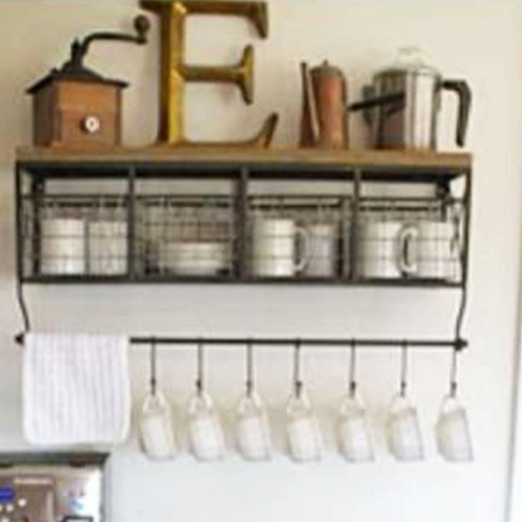 Home Coffee Bars and Coffee Stations Ideas • Coffee Bar Mug Rack • Coffee Bar Shelf With Hooks • Coffee Bar Ideas • Home Coffee Station Ideas • Coffee Station Kitchen DIY Ideas • Kitchen Coffee Bars • Coffee Corner - Coffee Nook Ideas • Home Coffee Bar Wall Shelf and Accessories